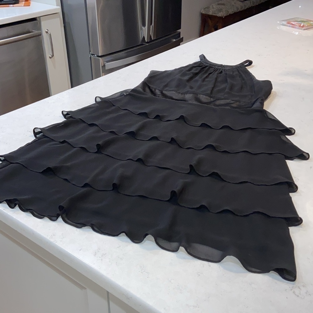 Jones Wear Dress Womens Fluted Dress Ruffle SOCIAL Black Chiffon+Satin SZ12